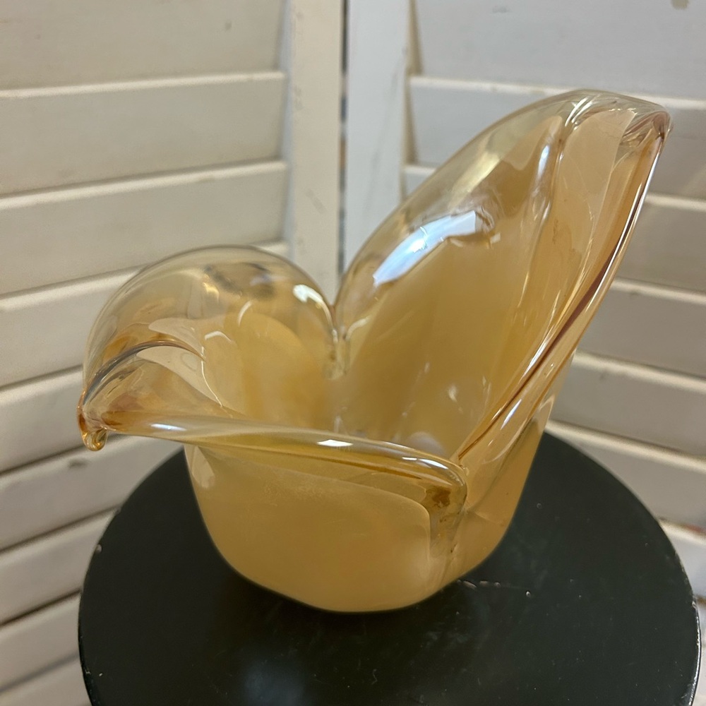 Murano Handblown Vase Vintage Murano White Crystal Peach Still has label